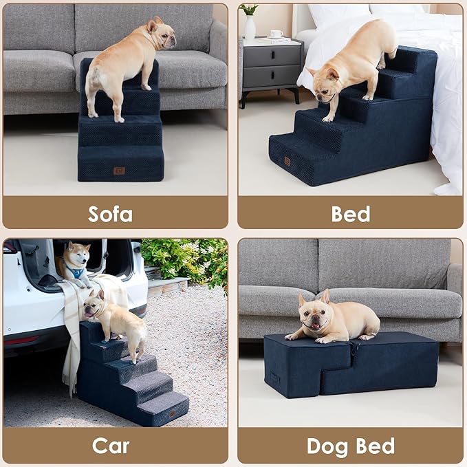 EHEYCIGA Dog Stairs for High Bed 22.5”H, 5-Step Dog Steps for Bed, Pet Steps for Small Dogs and Cats, Non-Slip Balanced Dog Indoor Ramp, Navy Blue