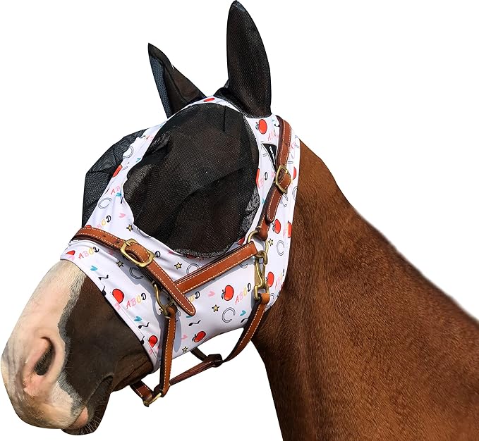 TGW RIDING Horse Fly Mask Super Comfort Horse Fly Mask Elasticity Fly Mask with Ears We Only Make Products That Horses Like (White, L)