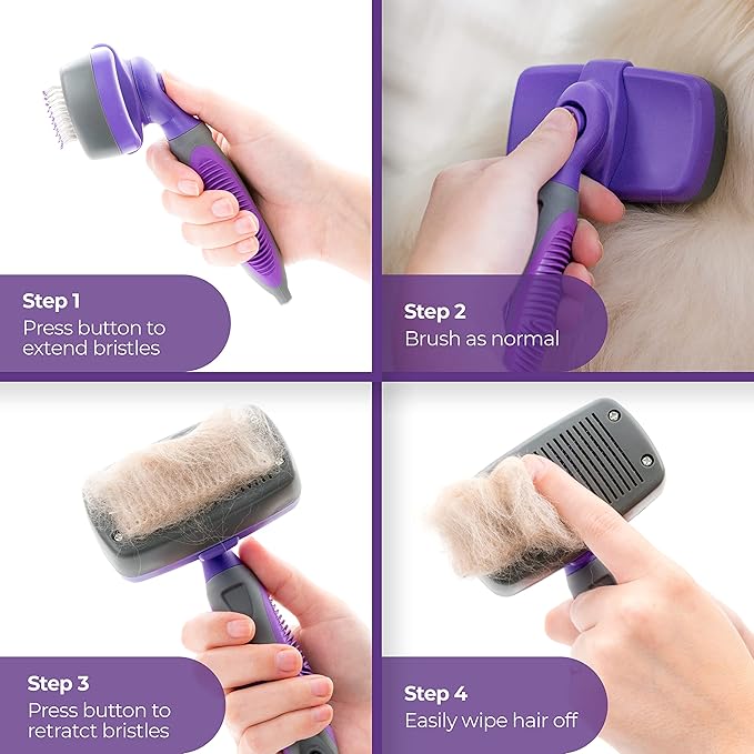 Hertzko Dog & Cat Brush, Dog Brush for Shedding, Cat & Dog Grooming, Self Cleaning Slicker Brush for Pets, Grooming Brushes for Long Short Haired Dogs Cats, Small size Deshedding Brush, Rake, Comb