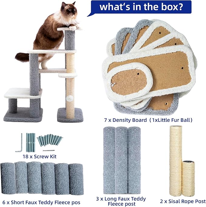 Pet Stairs for Small Dogs - Cat Scratching Post Pet Steps for High Beds and Couch,High-Strength Boards Covered in Natural Sisal Rope for Kittens Dogs Climbing Playing, 3 Combination Options