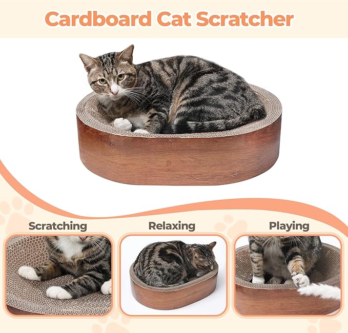 ComSaf Cat Scratcher Bed, Corrugated Cardboard Cat Scratch Bed Lounge Durable Long Lasting, Cat Scratch Pad Cat Scratching Board for Indoor Cats Protecting Furniture Sofa(Oval)