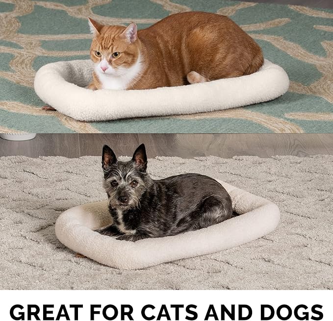 Furhaven Dog Bed for Large/Medium Dogs, 100% Washable, Sized to Fit Crates - Sherpa Fleece Bolster Crate Pad - Cream, Large, 36.0"L x 23.0"W x 2.7"Th