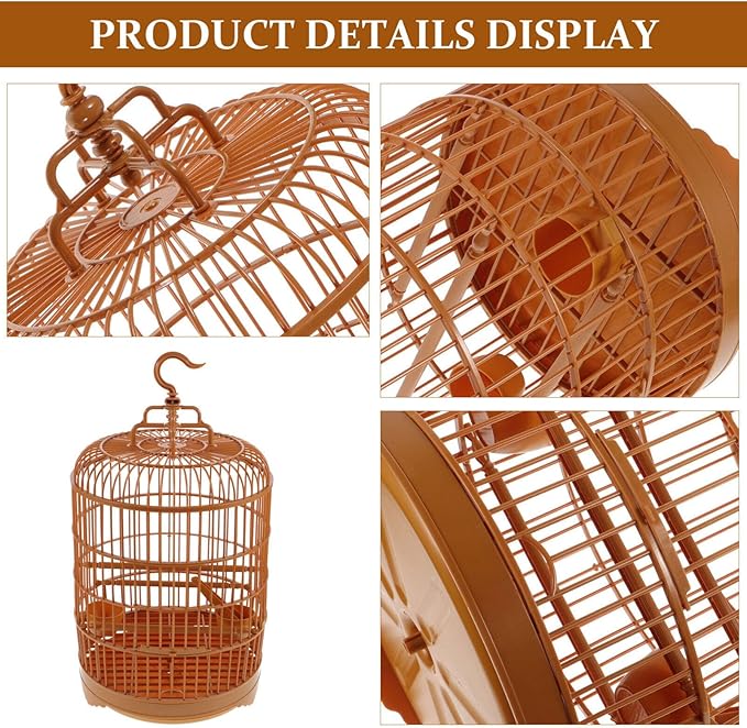 ULTECHNOVO Bird Cage Round Bird Cage, Plastic Bird Cage Vintage Style Hanging Bird Cage with 2 Feeding Cups for Parakeet Cockatiel Lovebird Parrot Parrot Cage