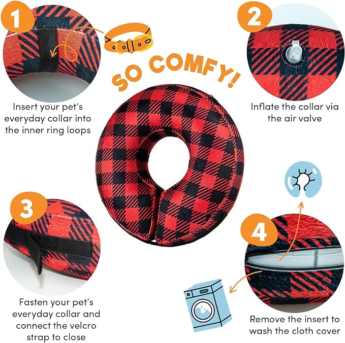 BENCMATE Protective Inflatable Collar for Dogs and Cats - Soft Pet Recovery Collar Does Not Block Vision E-Collar (Small, Plaid)