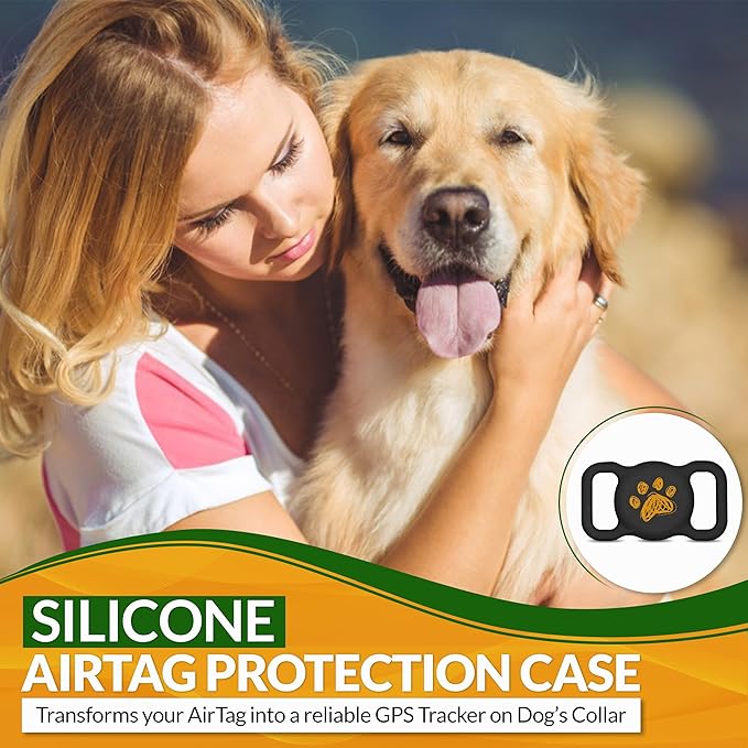 Silicone Airtag Holder for Dog Collar - 2 Pack | Serves as Dog GPS Tracker Case | Holder for AirTag Dog Collar | Waterproof Airtag Holder | Dog Apple Airtag Holder | Secure Dog Tracker (Black & Pink)