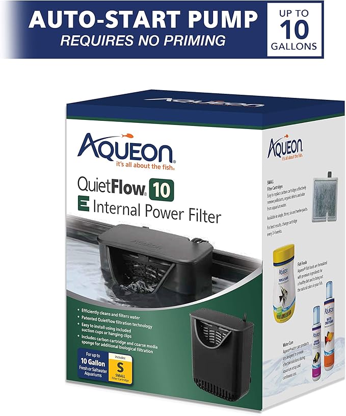 Aqueon QuietFlow 10 E Internal Aquarium Fish Tank Power Filter, Small, For Up To 10 Gallon Fish Tanks