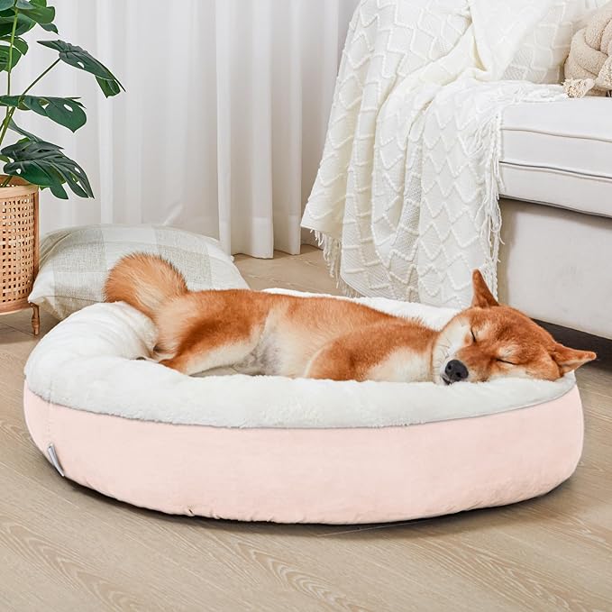 Love's cabin Round Donut Cat and Dog Cushion Bed, 30in Pet Bed for Medium or Large Dogs, Anti-Slip & Water-Resistant Bottom, Soft Durable Fabric Pet beds, Washable Calming Cat & Dog Bed Pink
