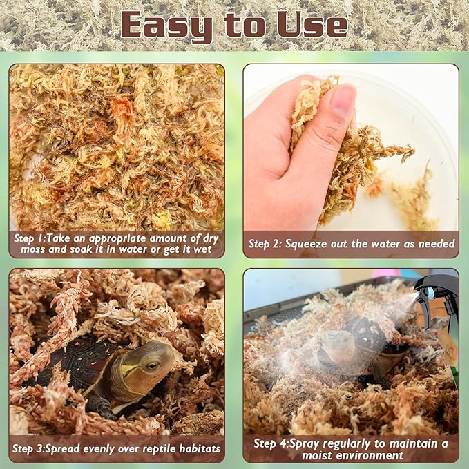 ZeeDix 2.2LBS Sphagnum Moss for Reptiles, 50QT Premium Dried Moss for Terrarium Long Fibered Leopard Gecko Moss Natural Sphagnum Peat Moss Bedding for Frogs Anoles Snake Turtle Plants