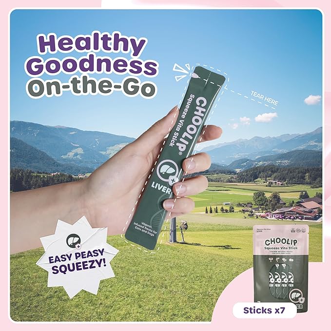 Squeeze Vita Stick for Liver. Natural Cat and Dog Treats with Milk Thistle, Curcumin, Taurine, Shiitake Mushroom, Zinc and more. 7pk Liquid Cat Treats, Dog Treats. Vet-Formulated Low Carb