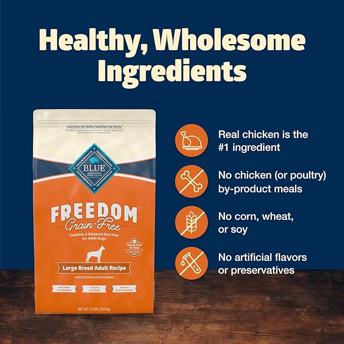 Blue Buffalo Freedom Grain-Free Large Breed Dry Dog Food, Supports Joint Health & Mobility, Made in the USA With Natural Ingredients, Chicken & Potatoes, 24-lb. Bag