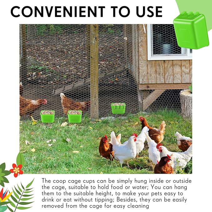 20 Pcs Cage Cups Chicken Feeder Waterer 16 oz Birds Feeders Hanging Bunny Cage Feeder Chicken Water Bowl for Pet Parrot Rooster Parakeet Gamefowl Poultry Pigeon Wire Cage (Green)