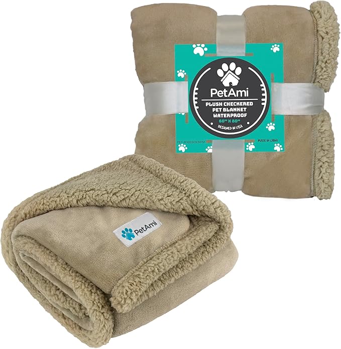 PetAmi Dog Blanket for Bed, XL Pet Blanket Large Dogs, Fleece Furniture Couch Cover Protector Sofa Car Crate Kennel, Soft Sherpa Cat Throw Plush Reversible Washable, Twin 60x80 Solid Taupe