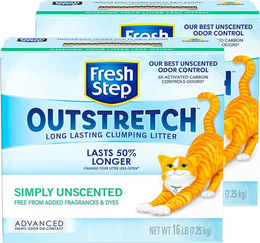 Fresh Step Clumping Cat Litter, Outstretch Advanced, Unscented Long Lasting Odor Control Kitty Litter with Activated Charcoal, 32 lb