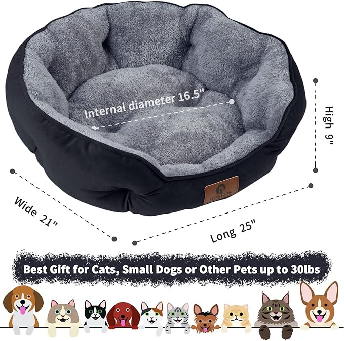 Medium Dog Bed for Medium Dogs, Large Cat Beds for Indoor Cats, Pet Bed for Puppy and Kitty, Extra Soft & Machine Washable with Anti-Slip & Water-Resistant Oxford Bottom, Black, 25 inches