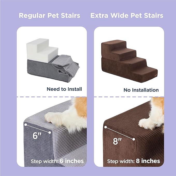 Lesure Dog Stairs for Small Dogs - Pet Stairs for Beds and Couch, Folding Pet Steps with CertiPUR-US Certified Foam for Cat and Doggy, Non-Slip Bottom Dog Steps, Brown, 4 Steps Extra Wide