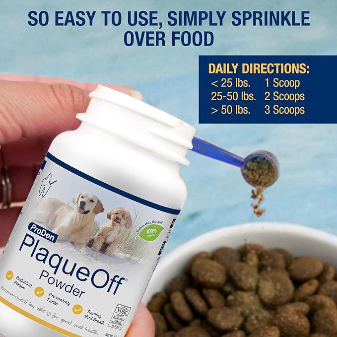 ProDen PlaqueOff Powder for Pets - Cat & Dog Breath Freshener - Plaque & Tartar Remover for Pet Oral Care - Supports Healthy Mouth for Dogs - 60g