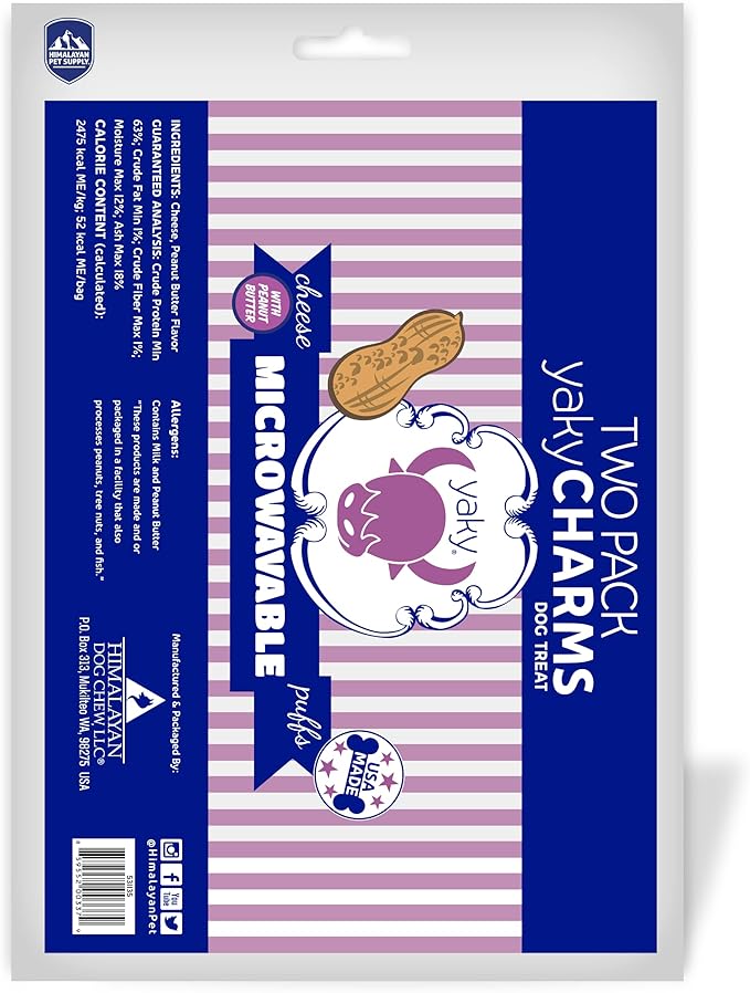 Himalayan Dog Chew YakyCharms Peanut Butter Popcorn Dog Treats | Dog Training, Treats for Dogs, 100% Yak Cheese | Microwavable, Gluten, Grain, Lactose Free, USA Made | 12 Pack, White