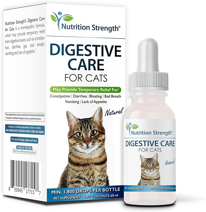 Digestive Care for Cats, Natural Constipation Relief for Cats and Kittens & Support for Diarrhea, Bloating, Bad Breath, Vomiting, Lack of Appetite, 60 Milliliters