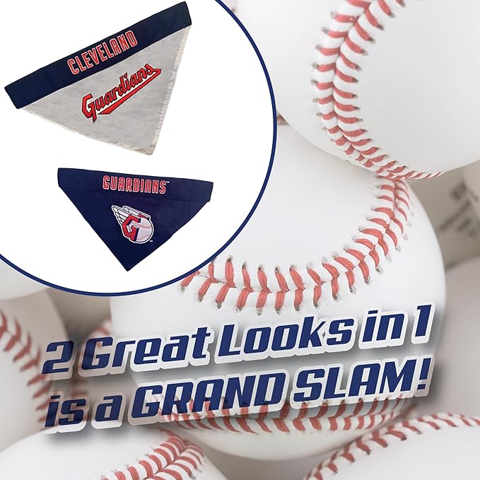 Pets First MLB Cleveland Guardians Reversible Bandana Large/X-Large for Dogs & Cats. 2 Sided Sports Bandana,Premium Embroidery Team Logo-2 Sizes & All MLB Teams Available,Team Color,CLG-3217-L-XL