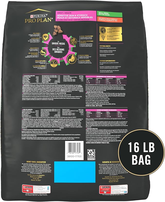 Purina Pro Plan Sensitive Skin and Stomach Adult Dog Food Small Breed Salmon and Rice Formula - 16 lb. Bag
