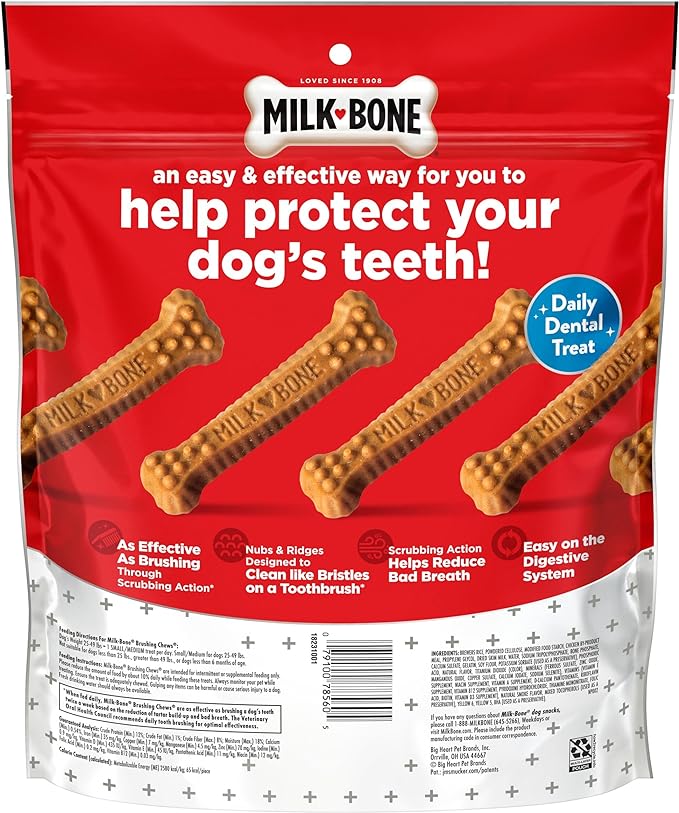 Milk-Bone Original Brushing Chews, 35 Small/Medium Daily Dental Dog Treats Scrubbing Action Helps Clean Teeth (Pack of 2)