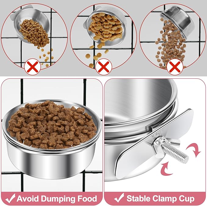 8 Pcs Stainless Steel Bird Food Bowls Bird Water Bowls with Clamp Holders, Bird Feeding Dish Cups Parrot Cage Coop Feeders for Cockatiel Conure Budgie Parakeet Macaw Lovebird Small Animal