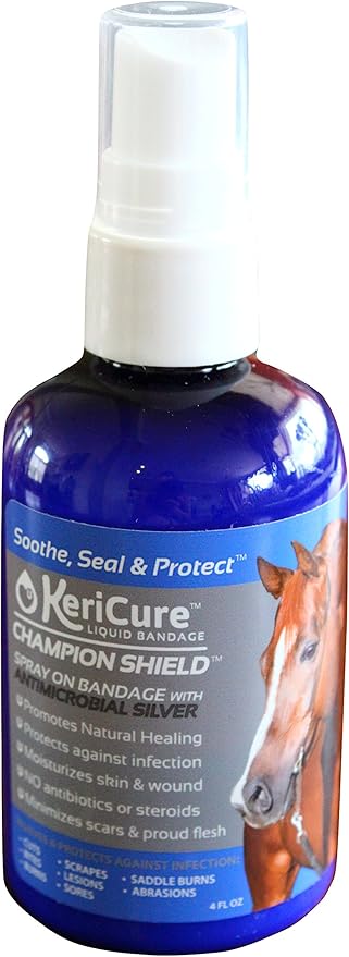 Champion Shield Silver Liquid Bandage, 4oz Gel Spray for Equine and Large Animal Wound Care, Woman Owned Small Business, Made in The USA