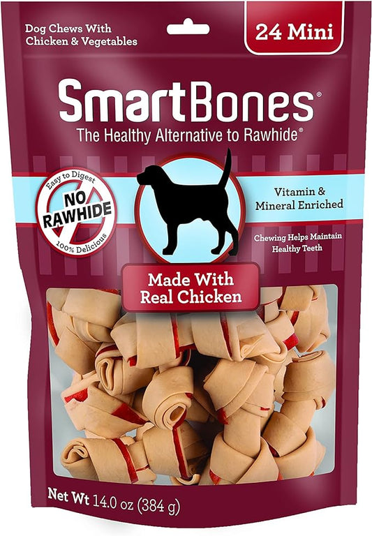 SmartBones Mini Dog Chews, Rawhide Free Chews For Dogs, Made With Real Chicken and Vegetables, 24 Count