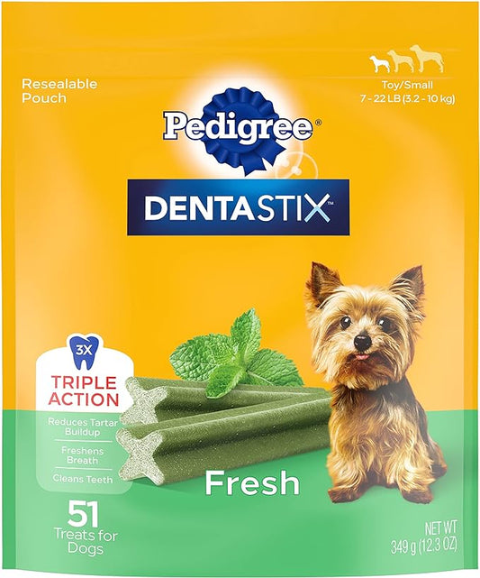 PEDIGREE DENTASTIX Dental Dog Treats for Toy/Small Dogs Fresh Flavor Dental Bones, 12.66 oz. Pack (51 Treats)