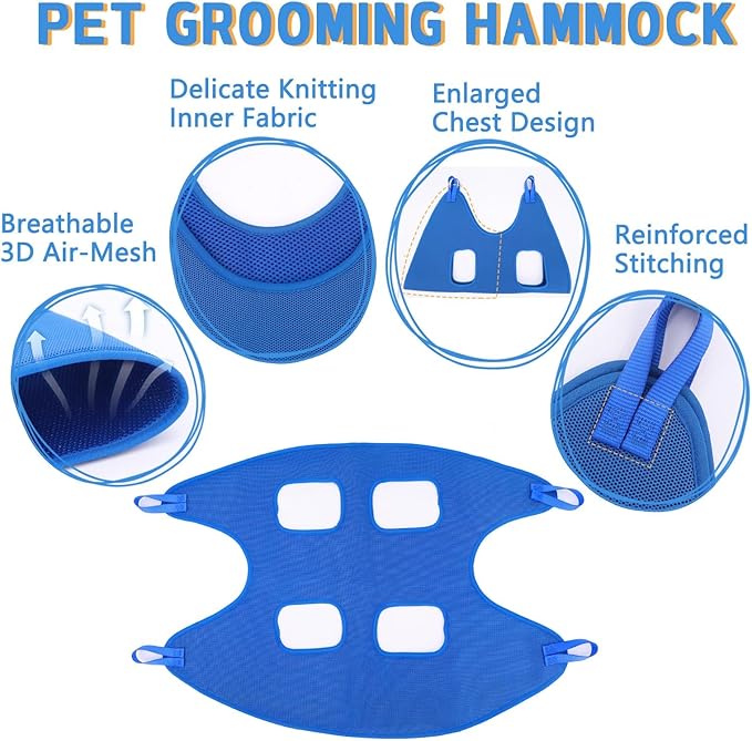 Supet Dog Grooming Hammock Harness for Cats Dogs, Relaxation Pet Grooming Hammock Restraint Dog & Small Animal Leashes Sling for Grooming Dog Grooming Helper for Nail Trimming Clipping Grooming…