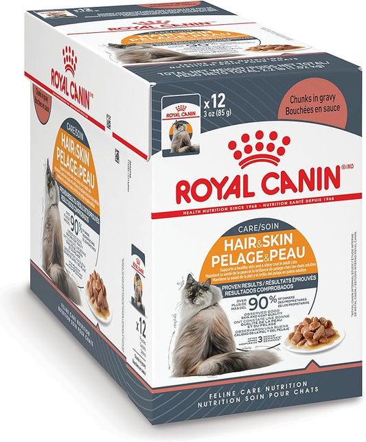 Royal Canin Hair & Skin Care Chunks in Gravy Wet Cat Food Pouch, 3 oz pouch (12-count)