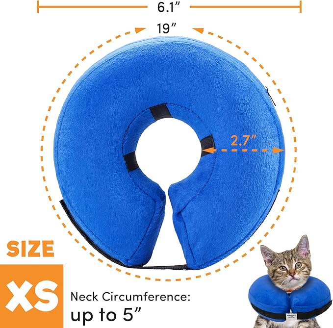 BENCMATE Protective Inflatable Collar for Dogs and Cats - Soft Pet Recovery Collar Does Not Block Vision E-Collar(X-Small，Blue)