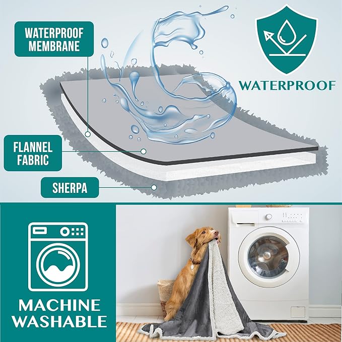 PetAmi WATERPROOF Dog Blanket for Bed, XL Dog Pet Blanket Couch Cover Protection, Sherpa Fleece Leakproof Bed Blanket for Crate Kennel Sofa Furniture Protector, Reversible Soft Plush 80x60 Charcoal