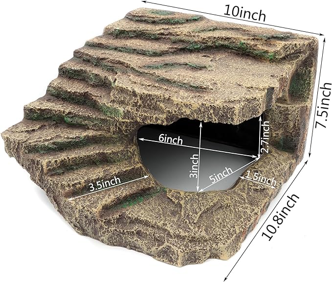 Resin Reptile Hideouts Cave Habitat Decor for Gecko Leopard Lizards Toad Turtle (B- Extra Large)