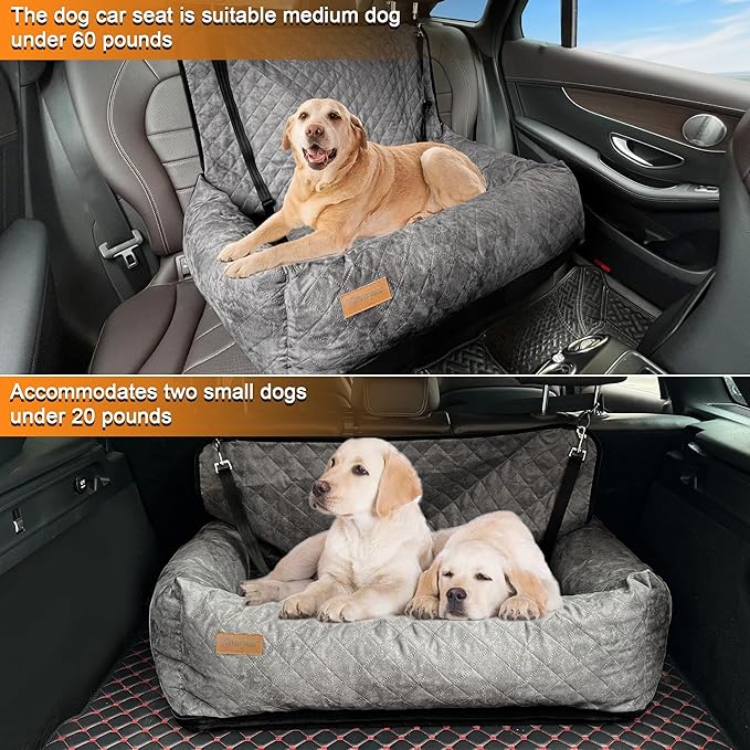 Dog Car Seat Pet Booster Car Seat for Small Mid Dogs, Dog Car Seat is Safe and Comfortable, and can be Disassembled for Easy Cleaning, Comfy Ultra Soft Car Travel Bed (Gray Soft Medium Dog Car Seat)