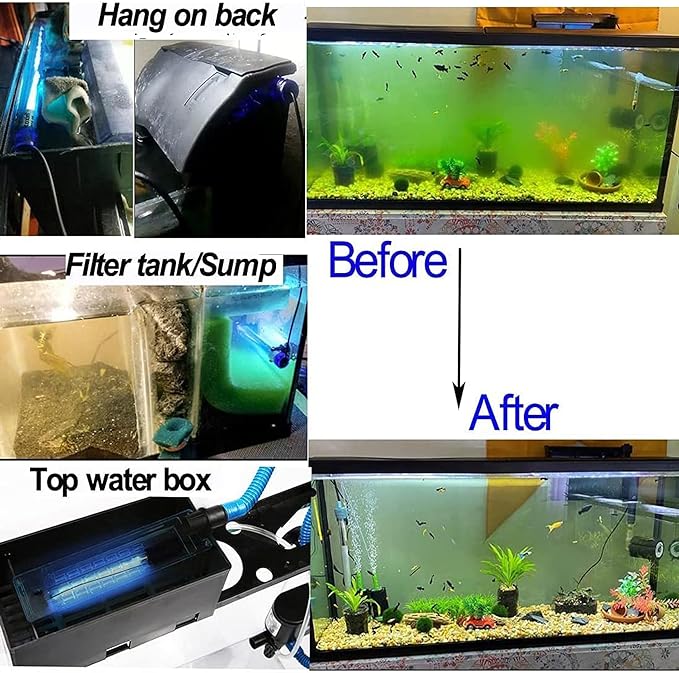Mini 3W Timer Aquarium &UV-C Water Clean Light Aquarium Algae Clean Light Water Green Clean Fish Tank Water Clean Lamp for Sump Pond Filter Tank