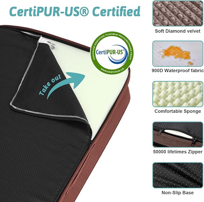 Orthopedic Dog Beds for Extra Large Dogs, Waterproof Memory Foam XXL Dog Bed with Sides, Non-Slip Bottom and Egg-Crate Foam Big Dog Couch Bed with Washable Removable Cover, Brown (U-Shaped)