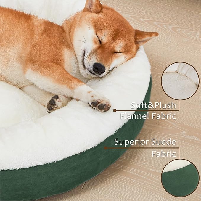Love's cabin Round Donut Cat and Dog Cushion Bed, 30in Pet Bed for Medium or Large Dogs, Anti-Slip & Water-Resistant Bottom, Soft Durable Fabric Pet beds, Washable Calming Cat & Dog Bed Green