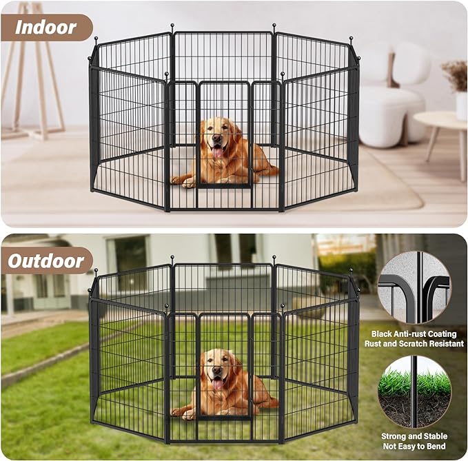 Simple Deluxe Dog Playpen, 32" Height 16 Panels Fence with Anti-Rust Coating, Metal Heavy Portable Foldable Dog Pen for Small/Medium/Large Dogs RV Camping, Black