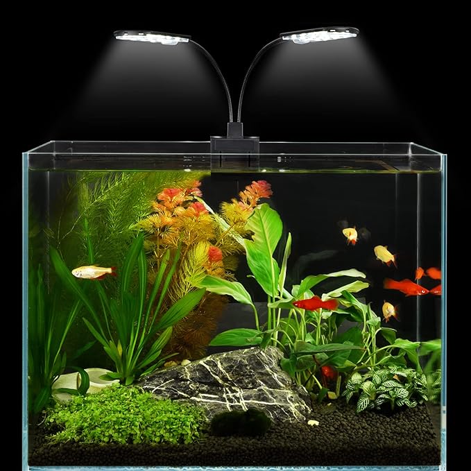 WEAVERBIRD Double Head Aquarium Fish Tank Light 15W 32 LED Aquarium Planted Clip Lamp 1600LM White LED Lighting for 8-15 Inch Fish Tank