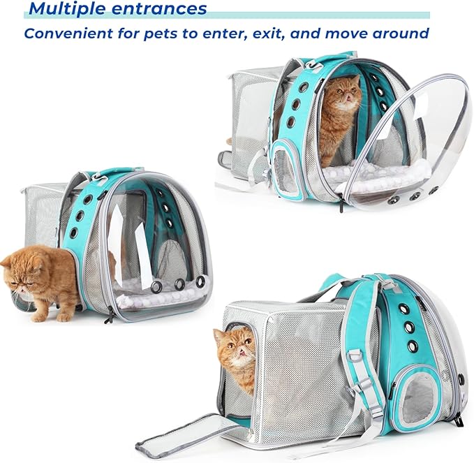 LOLLIMEOW Pet Carrier Backpack, Bubble Backpack Carrier, Cats and Puppies,Airline-Approved, Designed for Travel, Hiking, Walking & Outdoor Use (Dual Expandable-Green)