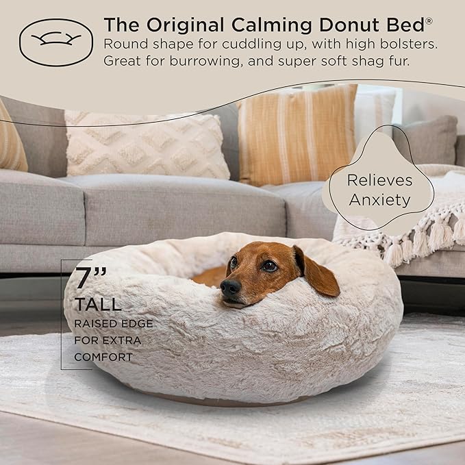 Best Friends by Sheri The Original Calming Donut Cat and Dog Bed in Lux Fur Oyster, Small 23"