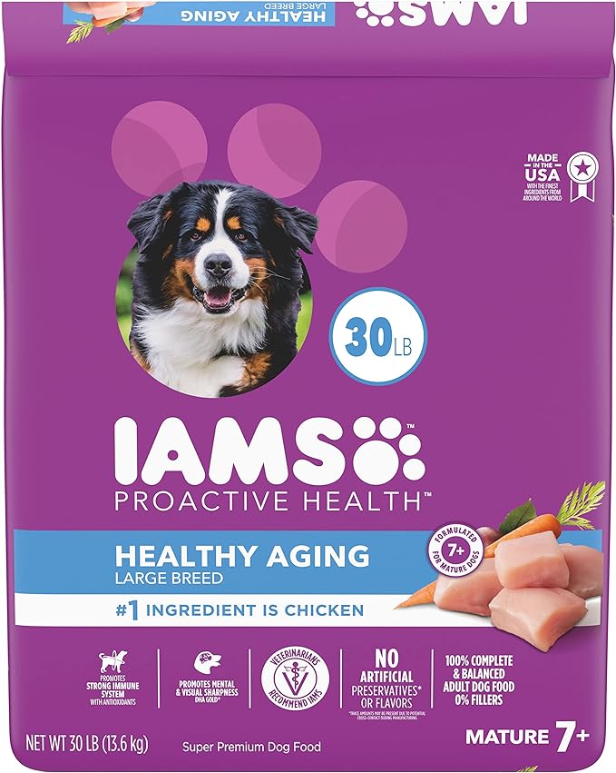 IAMS Healthy Aging Adult Large Breed Dry Dog Food for Mature and Senior Dogs with Real Chicken, 30 lb. Bag