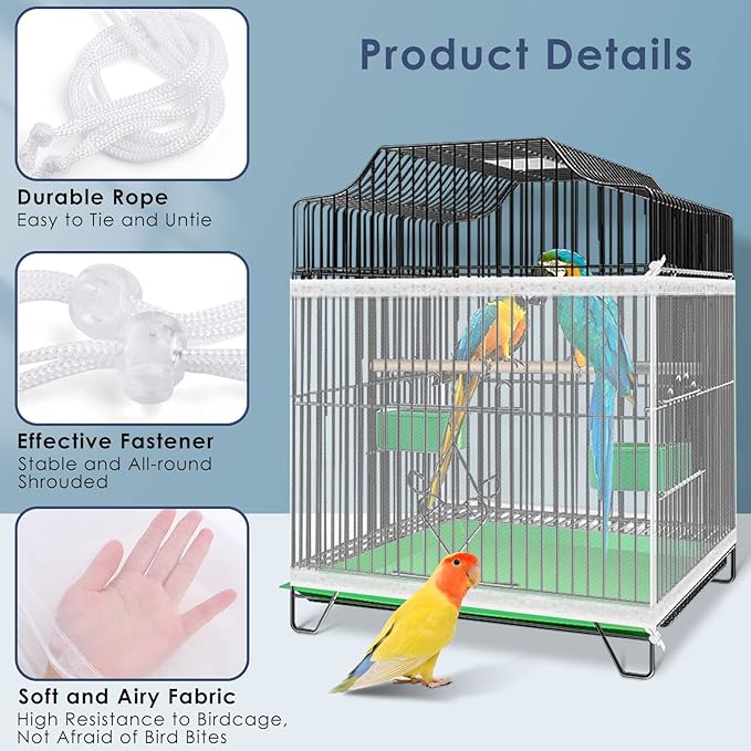 Bissap Bird Cage Seed Catcher, 59-86'' X16'' Universal Birdcage Net Nylon Adjustable Mesh Stretchy Skirts Cover for Parrot Cage Seed Guard (Not Include Birdcage)- White