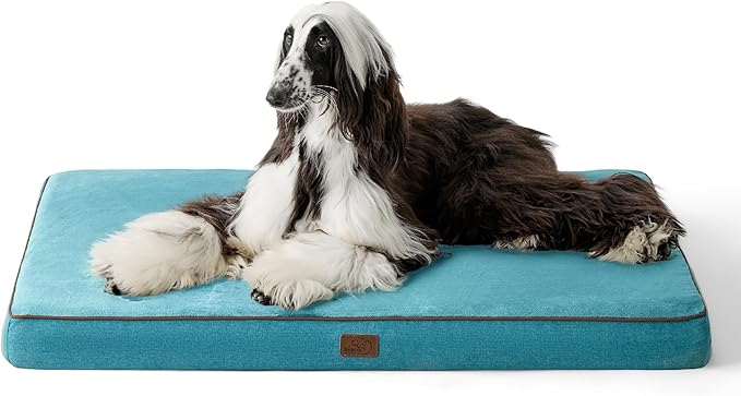 Bedsure Memory Foam Extra Large Plus Dog Bed - Orthopedic Waterproof Dog Bed for Crate with Removable Washable Cover and Nonskid Bottom - Plush Flannel Fleece Top Pet Bed, Blue