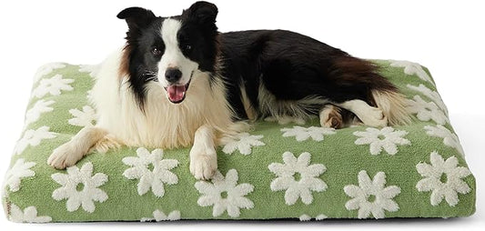 Lesure Large Dog Beds-Thick Shredded Chopped Foam Pet Bed, Dog Bed Indoor with Removable Cover, Cute Modern Fuzzy Plush & Anti Slip Bottom(36'x27', Green)
