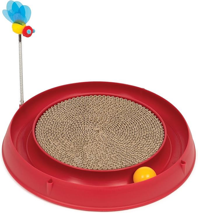 Catit Play Circuit Ball Cat Toy with Scratch Pad, Catnip Toy, Red, 43000