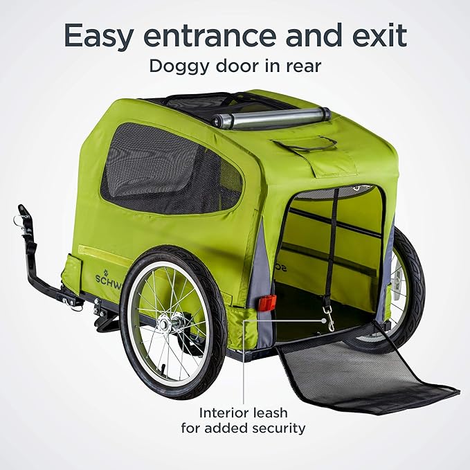 Schwinn Rascal Bike Dog Trailer, Carrier for Small and Large Pets, Easy Folding Cart Frame, Quick Release Wheel, Universal Bicycle Coupler, Washable Non-Slip Lining