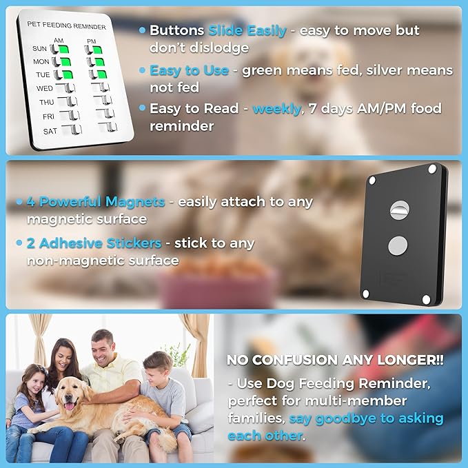 Magnetic Dog Feeding Reminder with Sticker, Dog Accessories, Daily AM/PM Chart Signs Each Week, Helps You Track Pet Feeding & Medication, Easy to Use on Fridge, Wall, Food Storage Bin