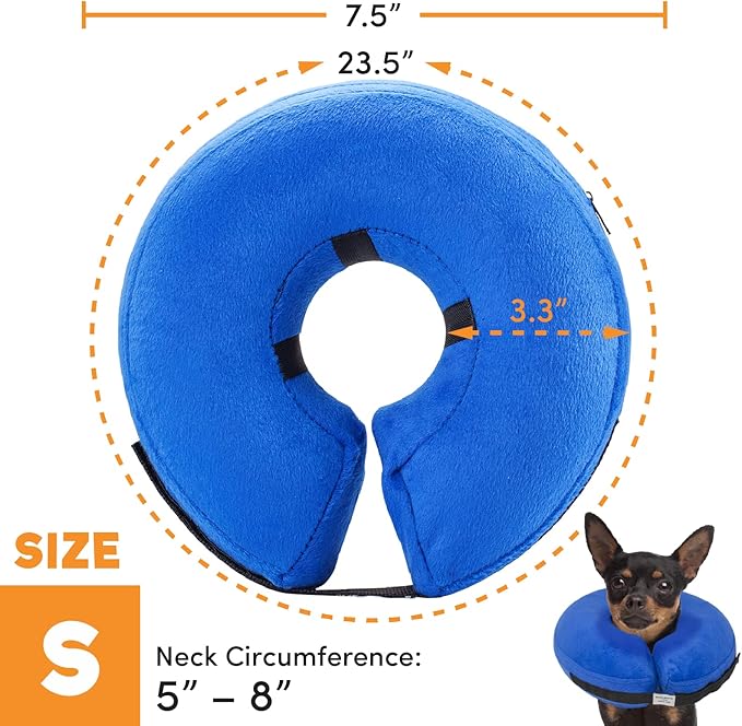 BENCMATE Protective Inflatable Collar for Dogs and Cats - Soft Pet Recovery Collar Does Not Block Vision E-Collar (Small, Blue)